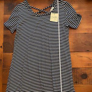 OLIVIA RAE NAVY WHITE STRIPE SHORT SLEEVE DRESS SZ LARGE BRAND NEW NWT